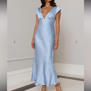 Saints and Secrets Blue Satin Maxi Dress Medium NWT